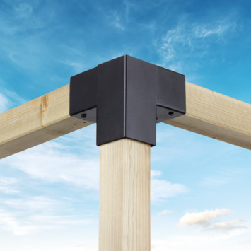Paalverbinder voor pergola hoekstuk 3-kants 7x7 cm zwart