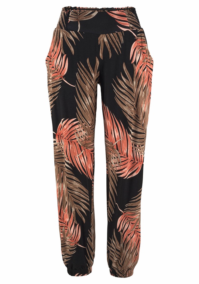LASCANA Strandhose  mit Palmenblätterdruck und Taschen, leichte und elastische Jerseyhose