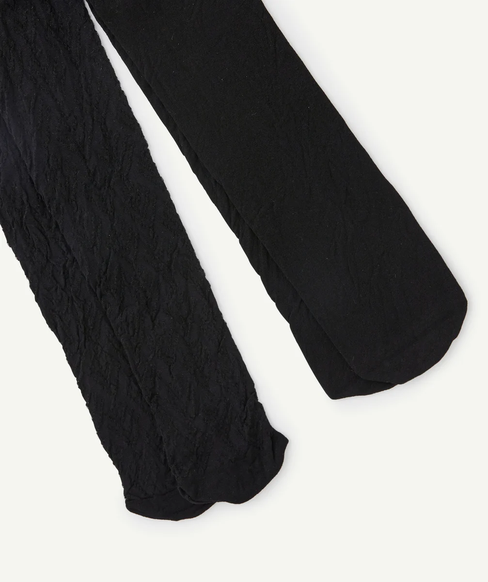 LOT DE 2 COLLANTS EN VOILES FILLE NOIRS AVEC DÉTAILS AJOURÉS ET UNI