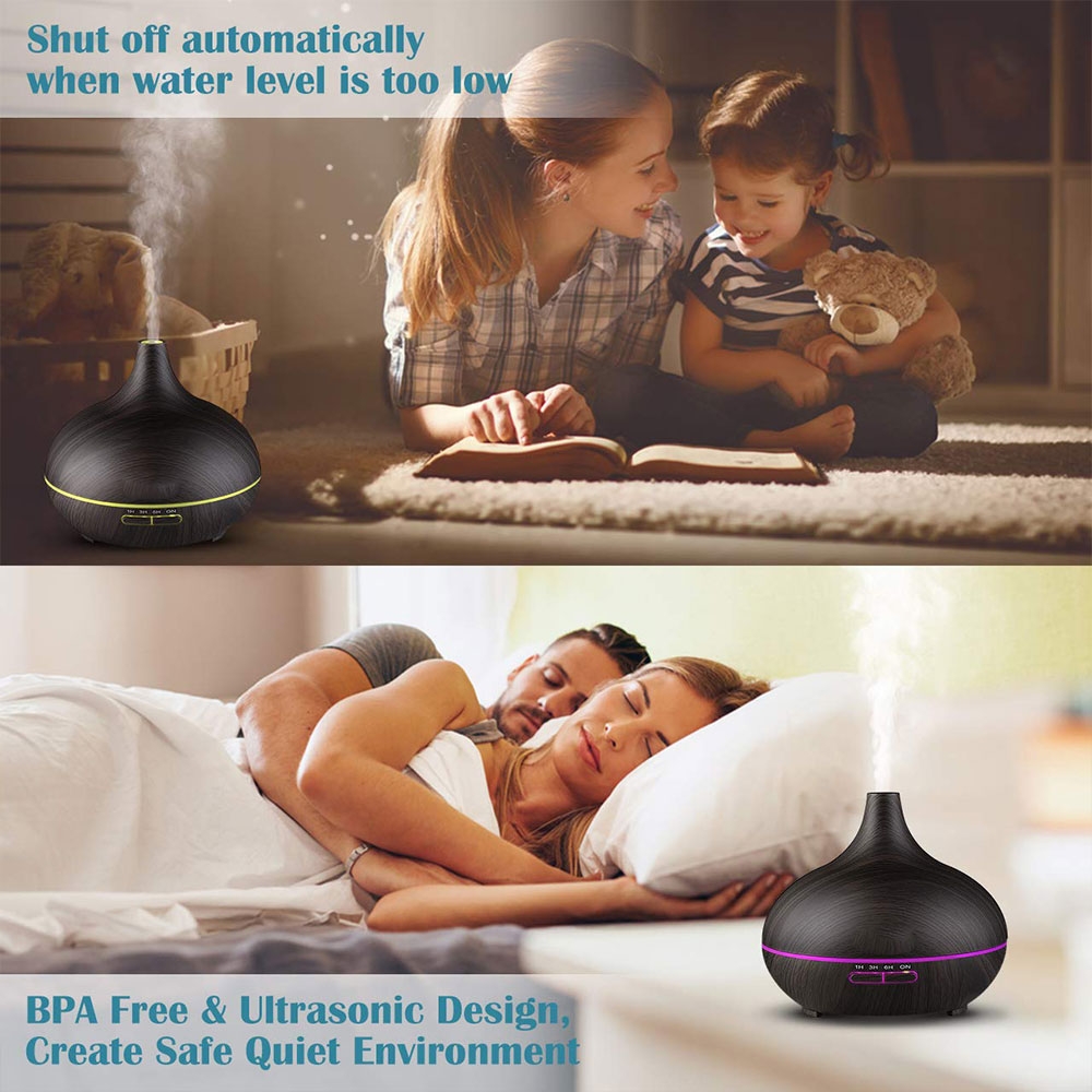 (300ml) Ultraschall Luftbefeuchter Aroma Öl Diffuser mit LED Beleuchtung - Dunkelbraun