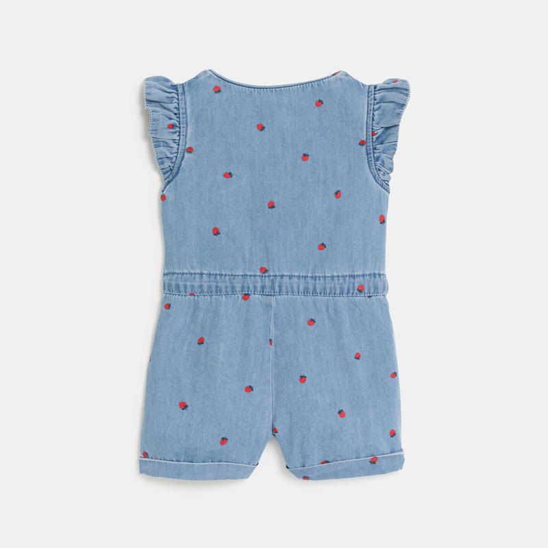 Combi courte en jean bleu imprimé bébé fille Bleu