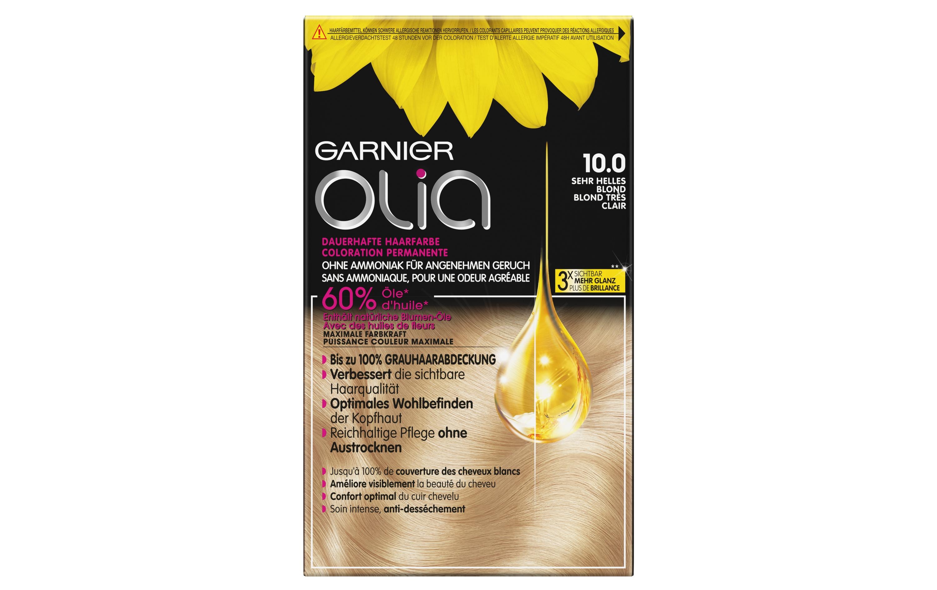 Haarcoloration Olia 10.0 sehr helles BlondHaarfarbe sorgt für intensive Farbkraft und geschmeidiges, glänzendes Haar