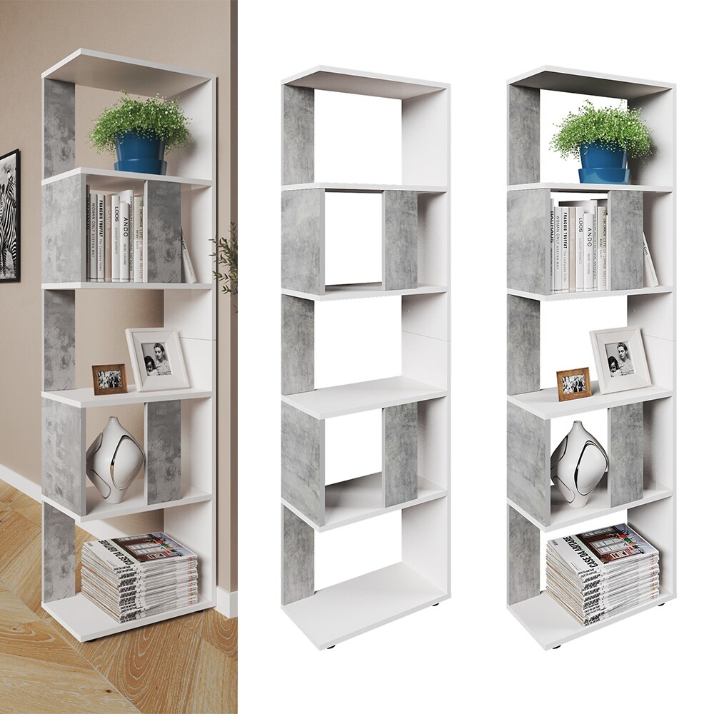 Vicco Raumteiler Bücherregal Standregal Büroregal Regal 5 Fächer Weiß Beton