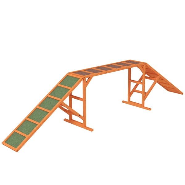 Dog Agility Bridge Agility-utstyr for hunder med sikkerhetsstang, sklisikre overflateagility-enhet for hage, 325 x 55 x 69 cm, oransje