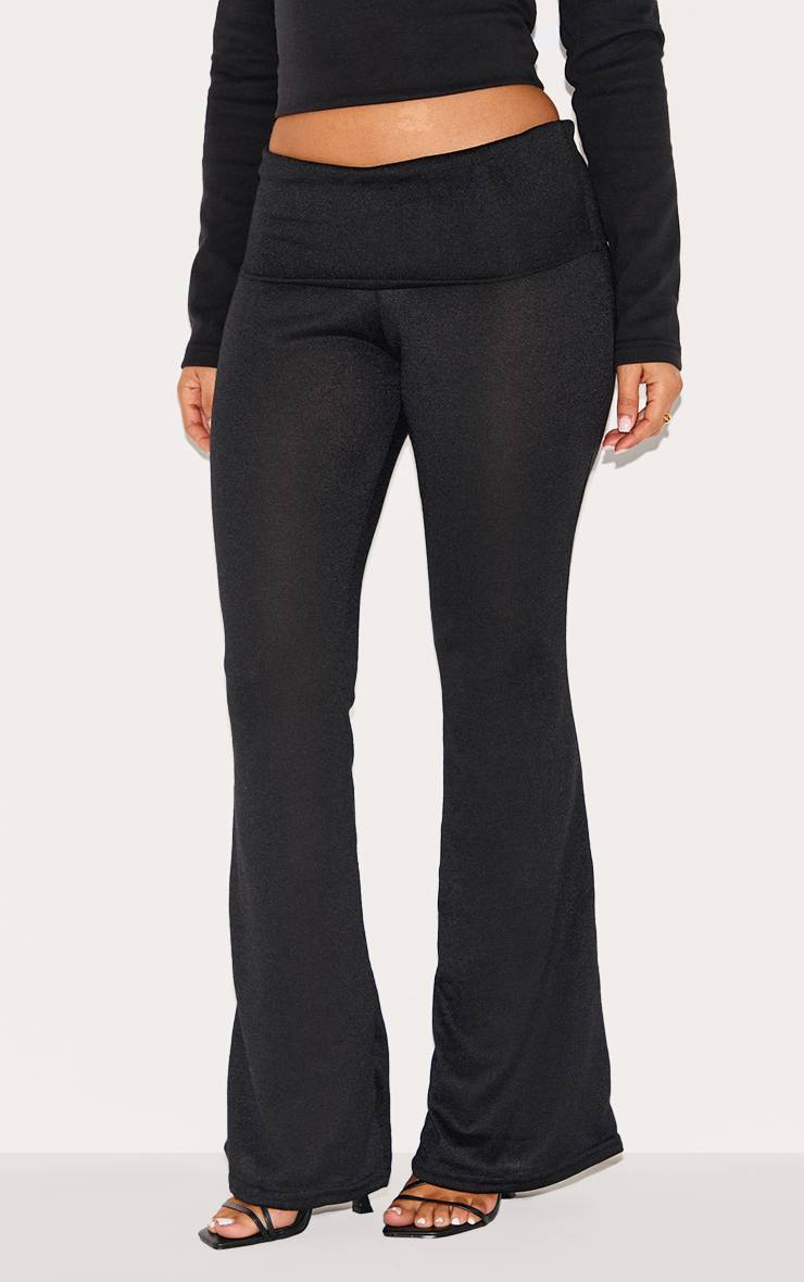 Noir Pantalon Évasé Petite Taille À Revers