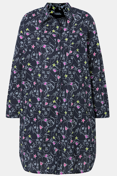 Longbluse, Scribble-Herz Muster, A-Linie, Langarm