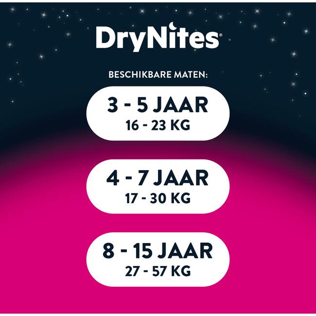 DryNites Vrolijke Luierbroekjes Meisjes 8 Tot 15 Jaar (27 - 57 kg) 9 stuks