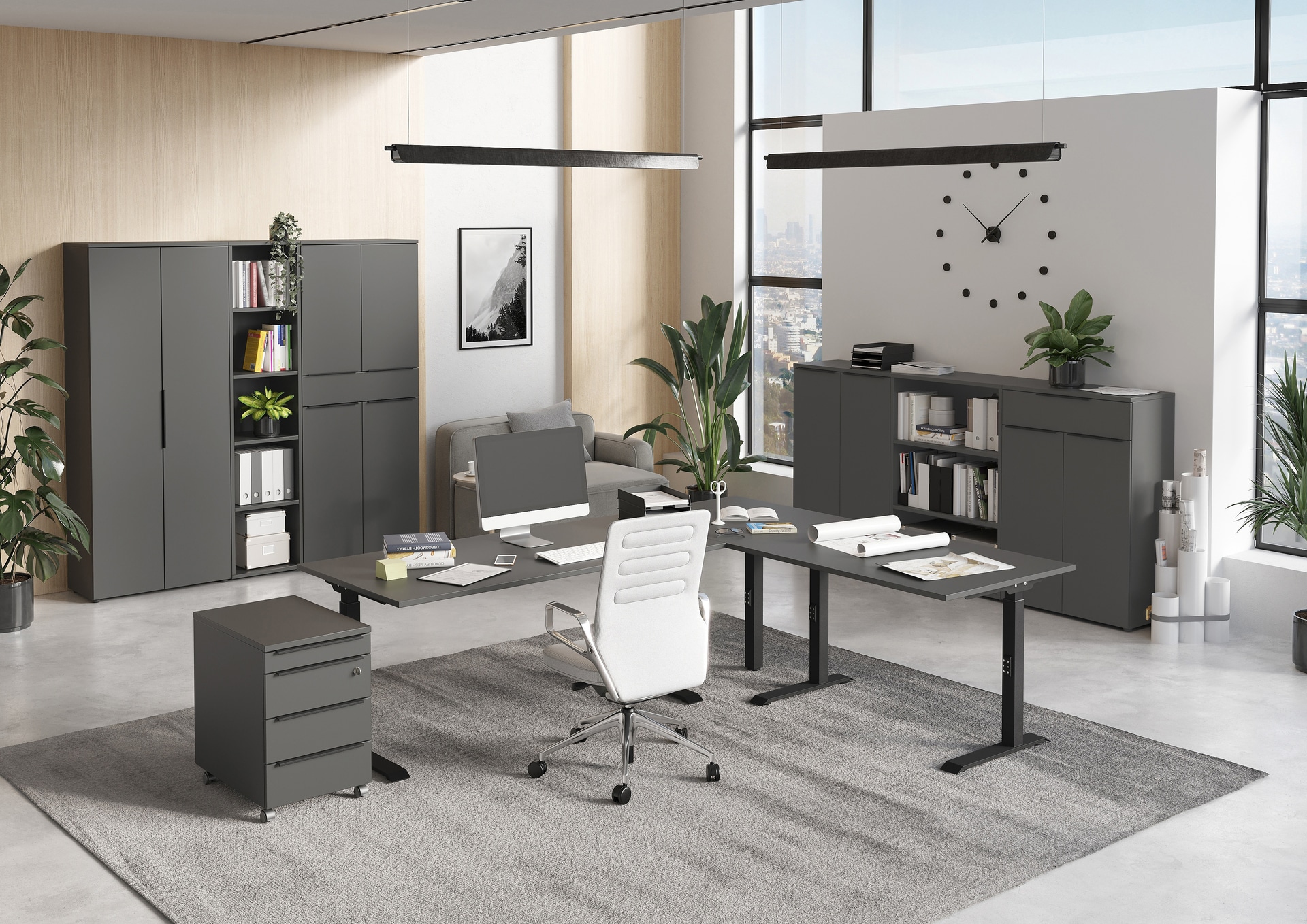 Aktenschrank LORENZ 81x197x40 cm mit Schublade graphit