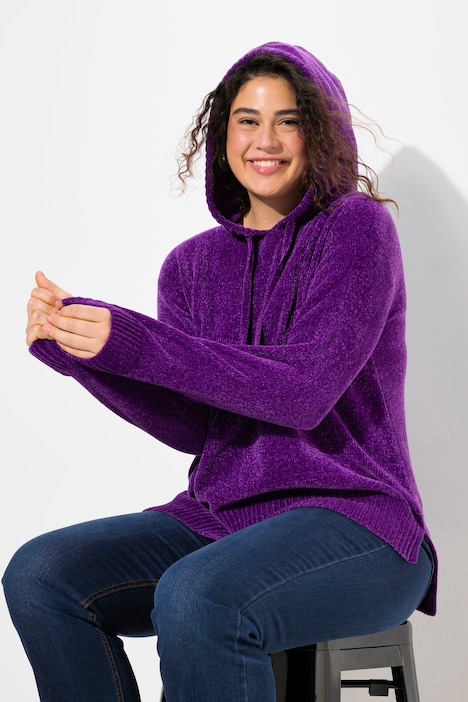 Chenille-Hoodie, Kapuze, Kordel, Langarm