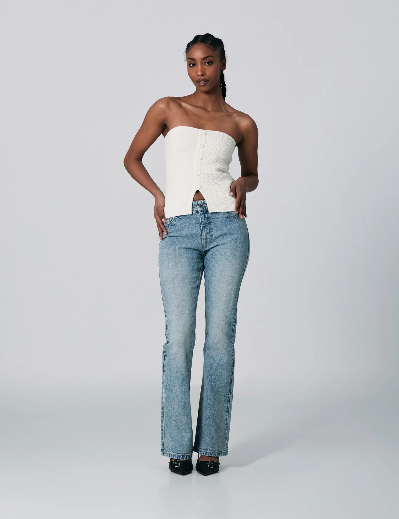 Top bustier en maille écru