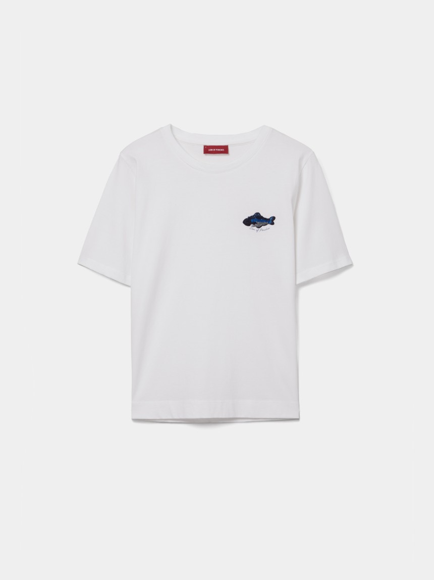T-shirt de manga curta com peixe bordado