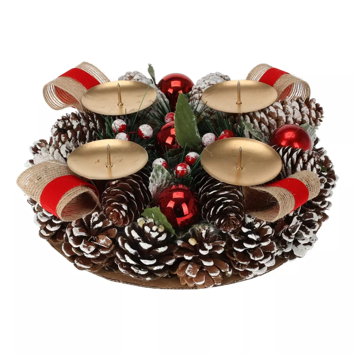 Centre de table 4 bougies (D22 cm) Couronne Pomme de pin