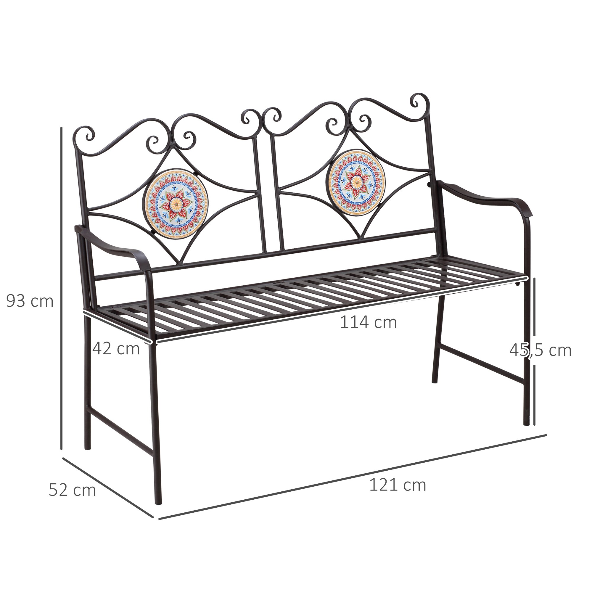 Outsunny Gartenbank mit Rückenlehne braun 121L x 52B x 93H cm