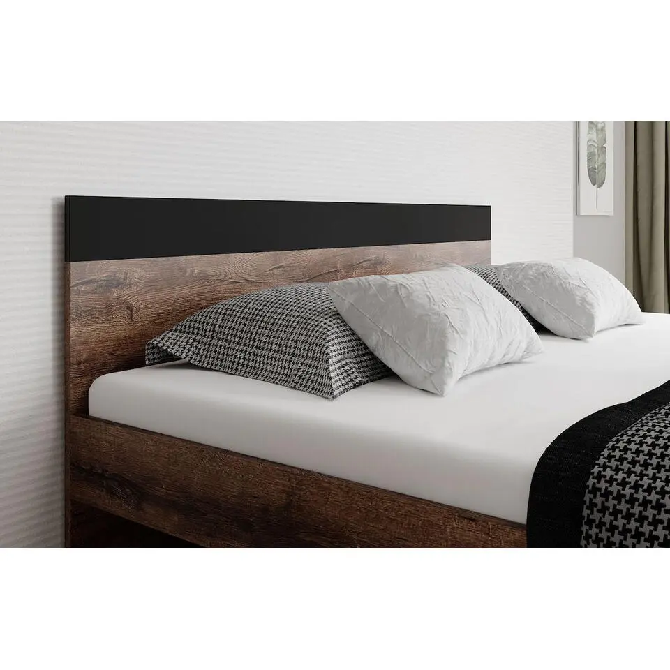 Meubella - Tweepersoonsbed Brown - Zwart - Eiken - 180x200 cm