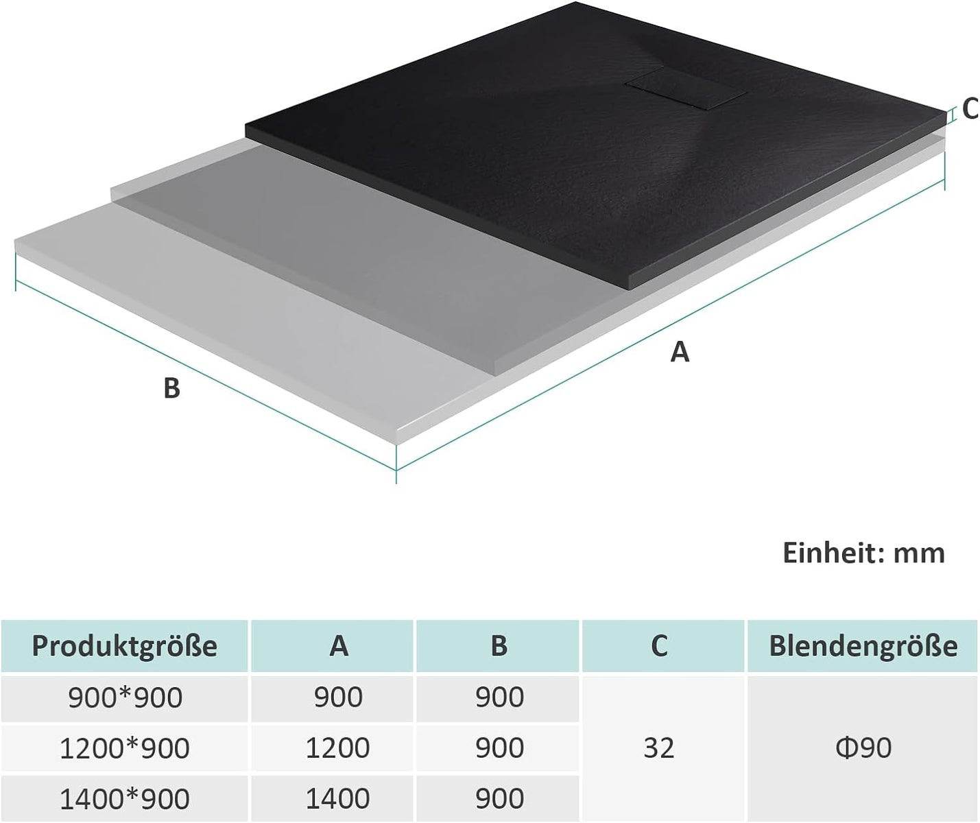 EMKE Douchebak 140x90cm Vlak, Rechthoekig, Antislip, Snijbaar SMC Douchebak, Zwart