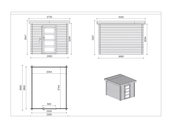 Abri de jardin en bois - 7,50m2 - 2,50x3m - Traité - Ep. 28mm - Couleur: marron - DOM699 - ALTANKA