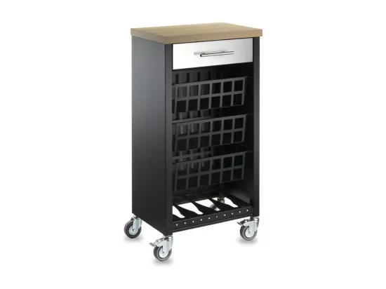 Desserte de cuisine, chariot de rangement - couleur Noir, Inox, Orme - 93*48*34 cm - KARA