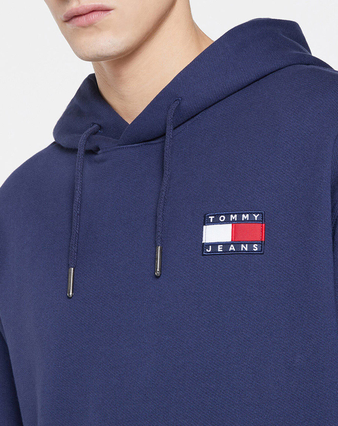 Tommy Jeans Sweat 100% Coton Bio à capuche badge bleu marine