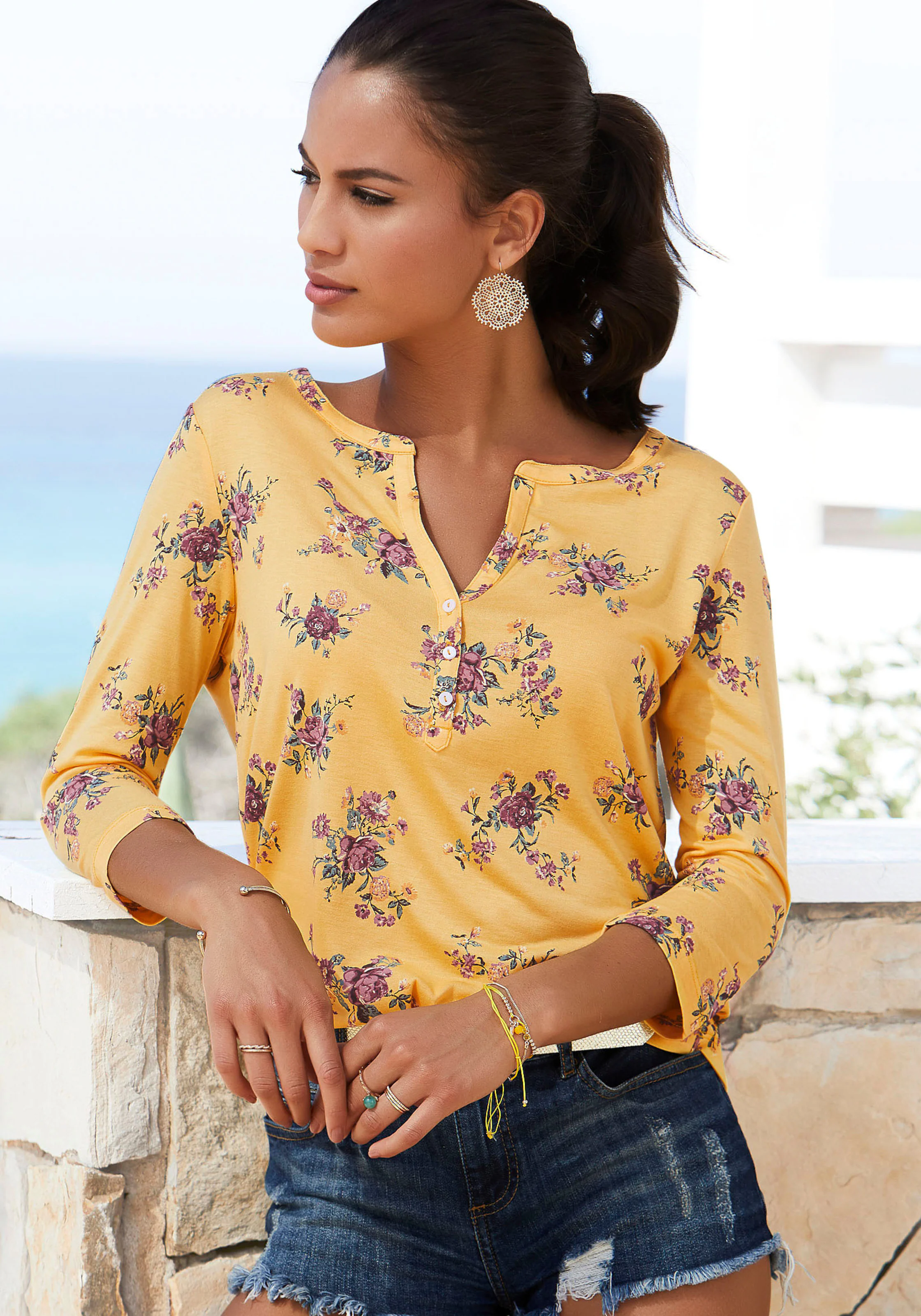 LASCANA 3/4-Arm-Shirt in gelb