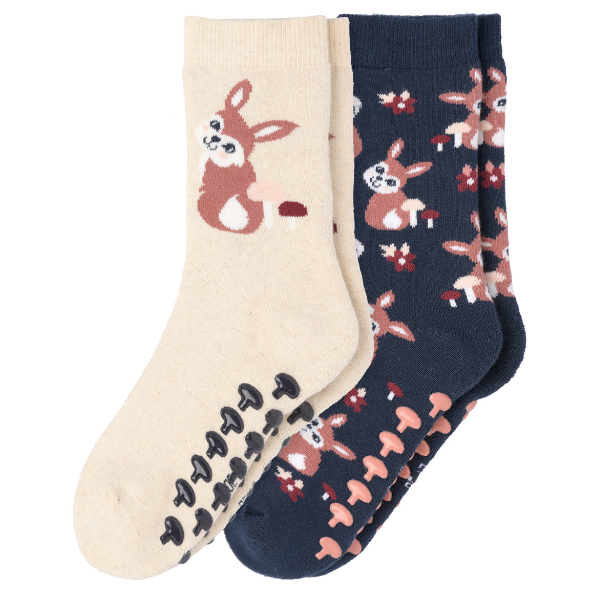 Topolino 2 Paar Mädchen Stoppersocken mit Hasen creme / dunkelblau
