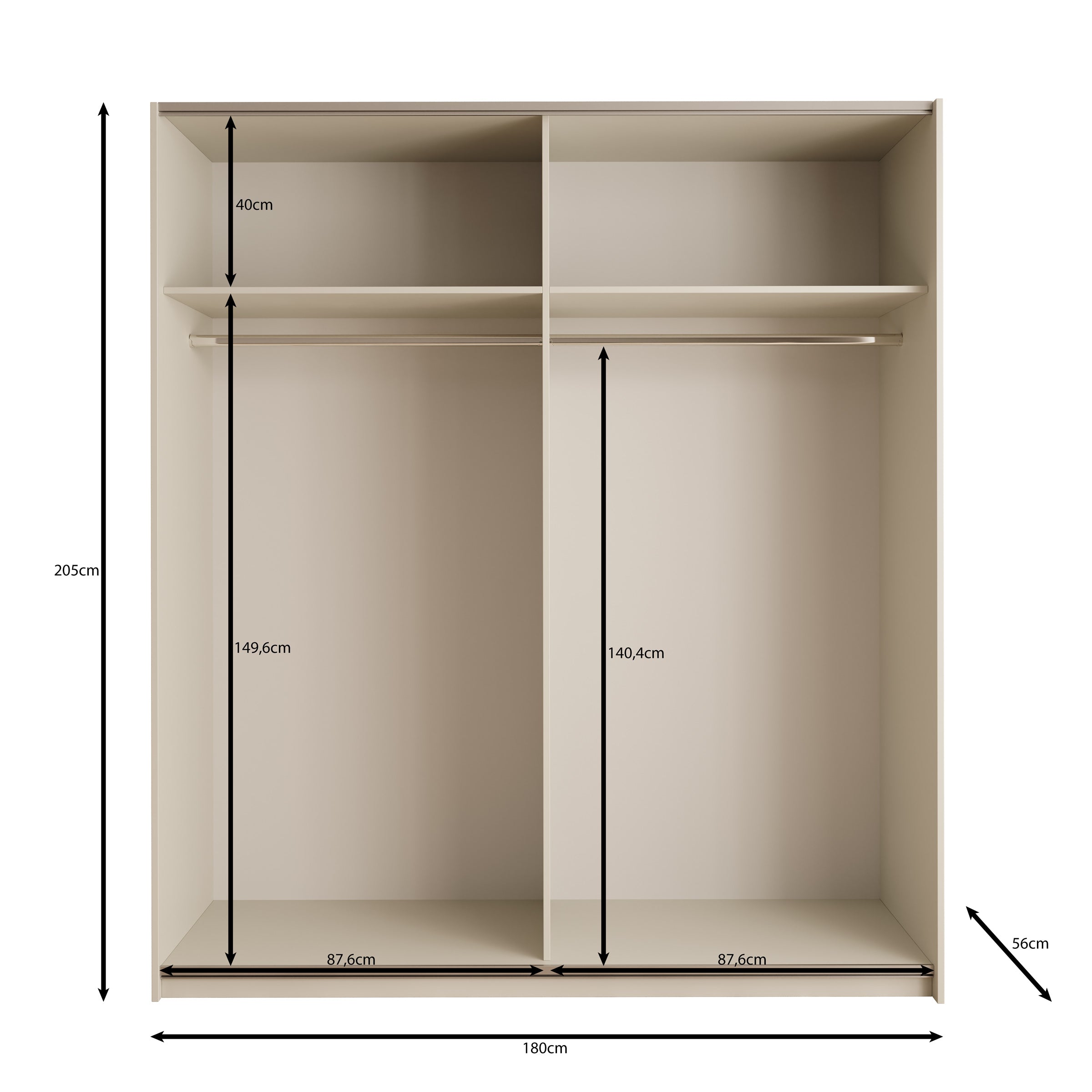 Nuvola - Kledingkast met schuifdeuren - Antraciet - 181x56x205 cm