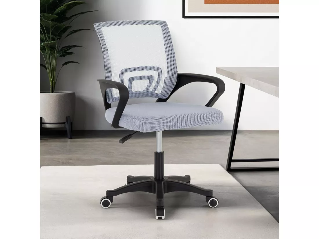 Chaise de bureau PHOENIX, Pivotante et réglable en hauteur, Tissu mesh, Avec accoudoirs, Gris