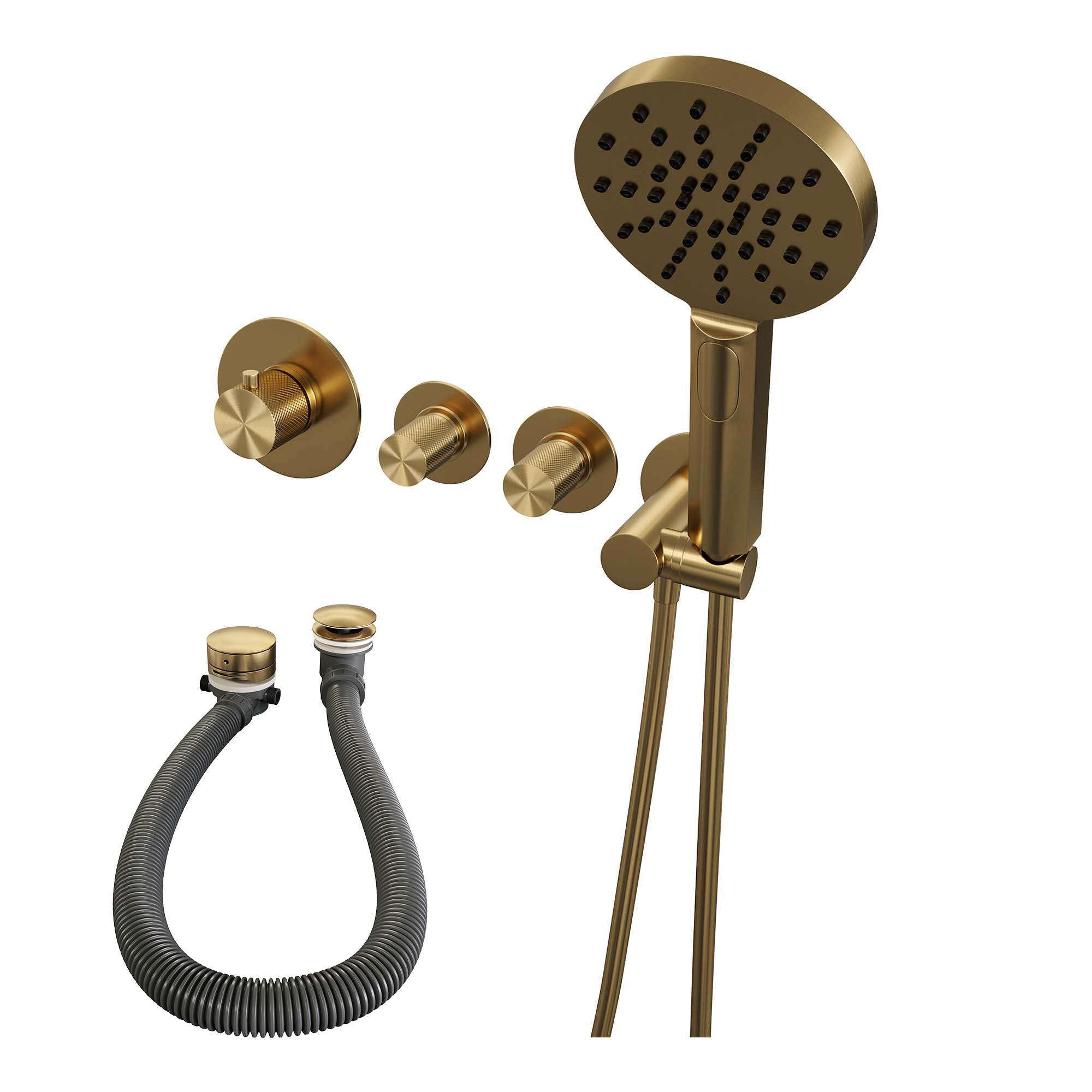 Brauer Gold Carving inbouw badkraan met badvulcombinatie en 3 standen handdouche geborsteld messing PVD