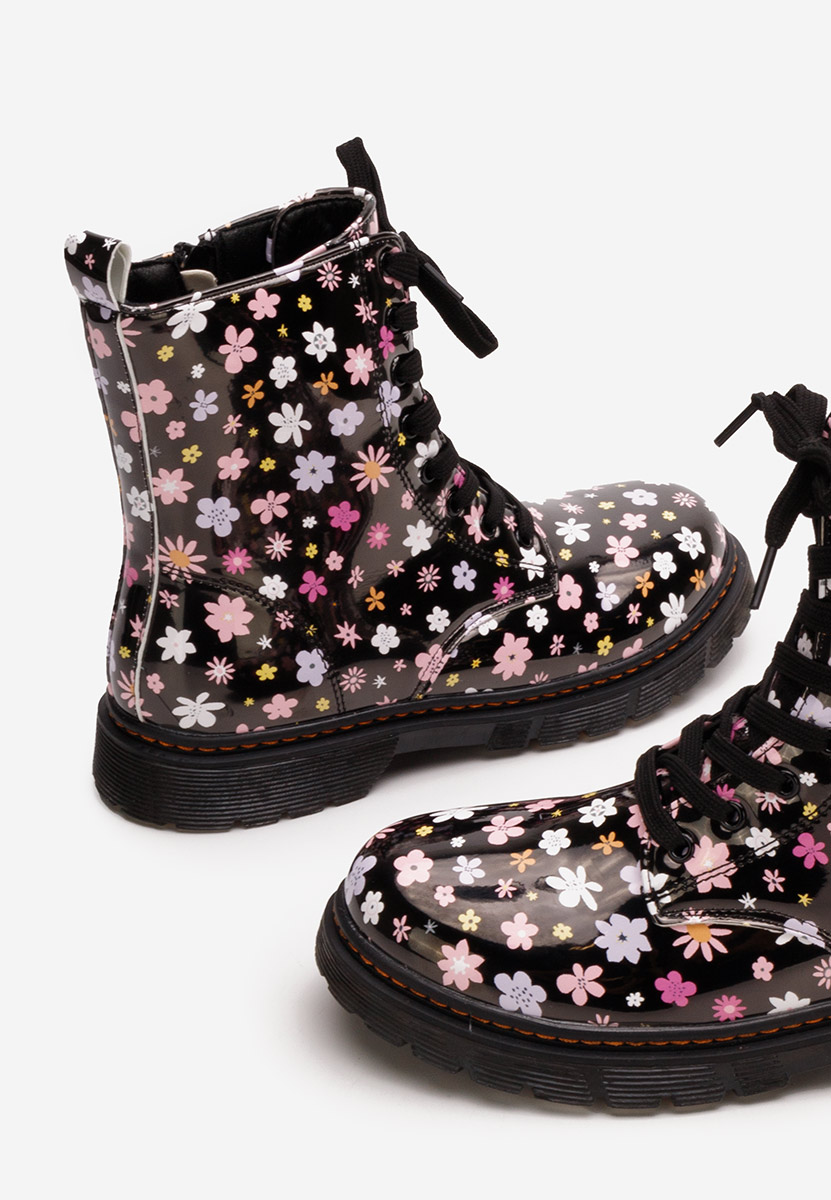 Bottines filles noires Flowers
