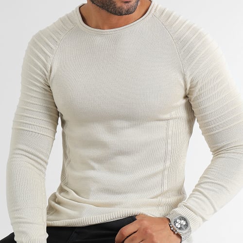 Pull Avec Empiecement Uni 0350 Beige