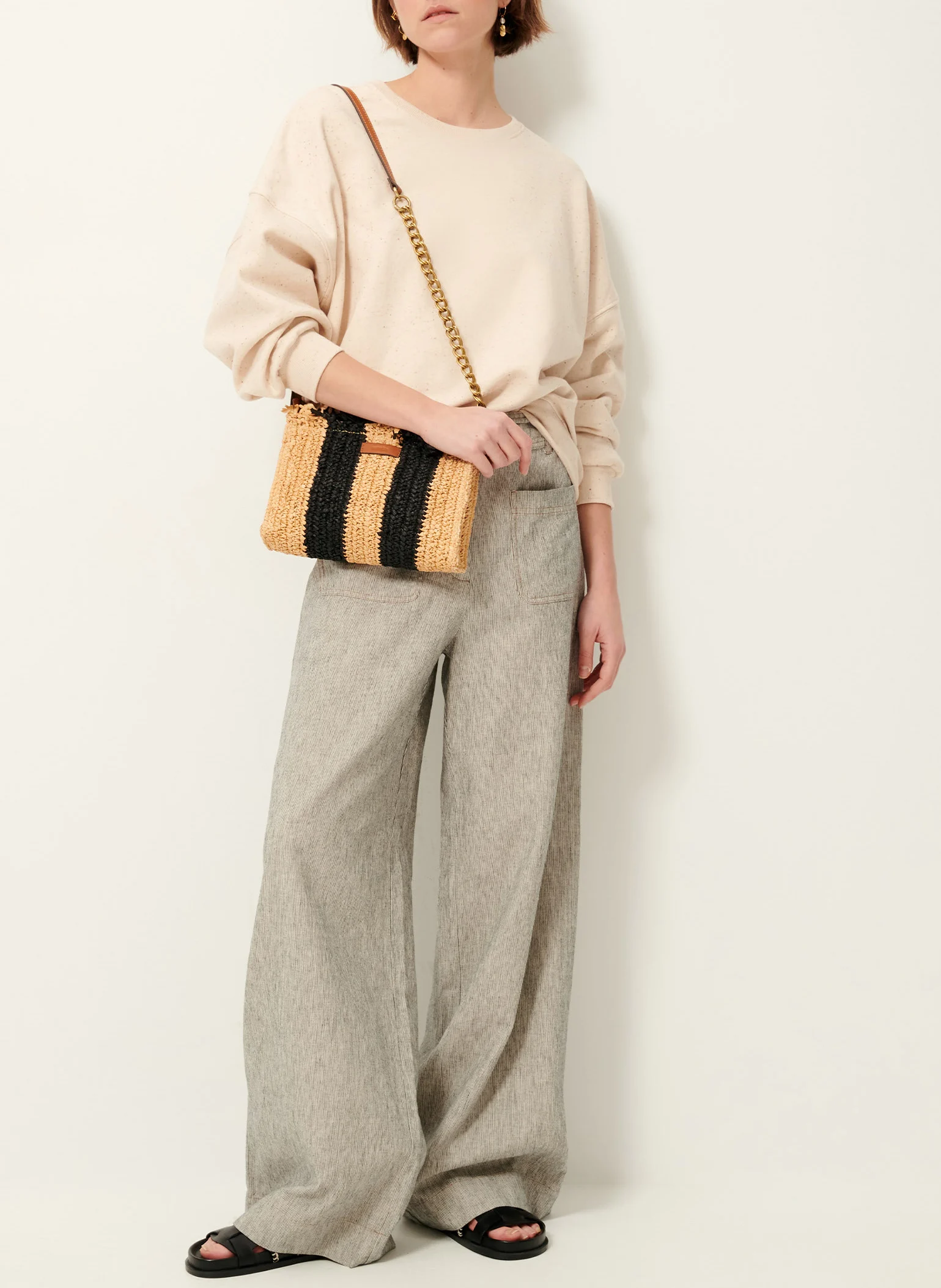 CHEBBI - Sweat col rond oversize en coton mélangé | Beige