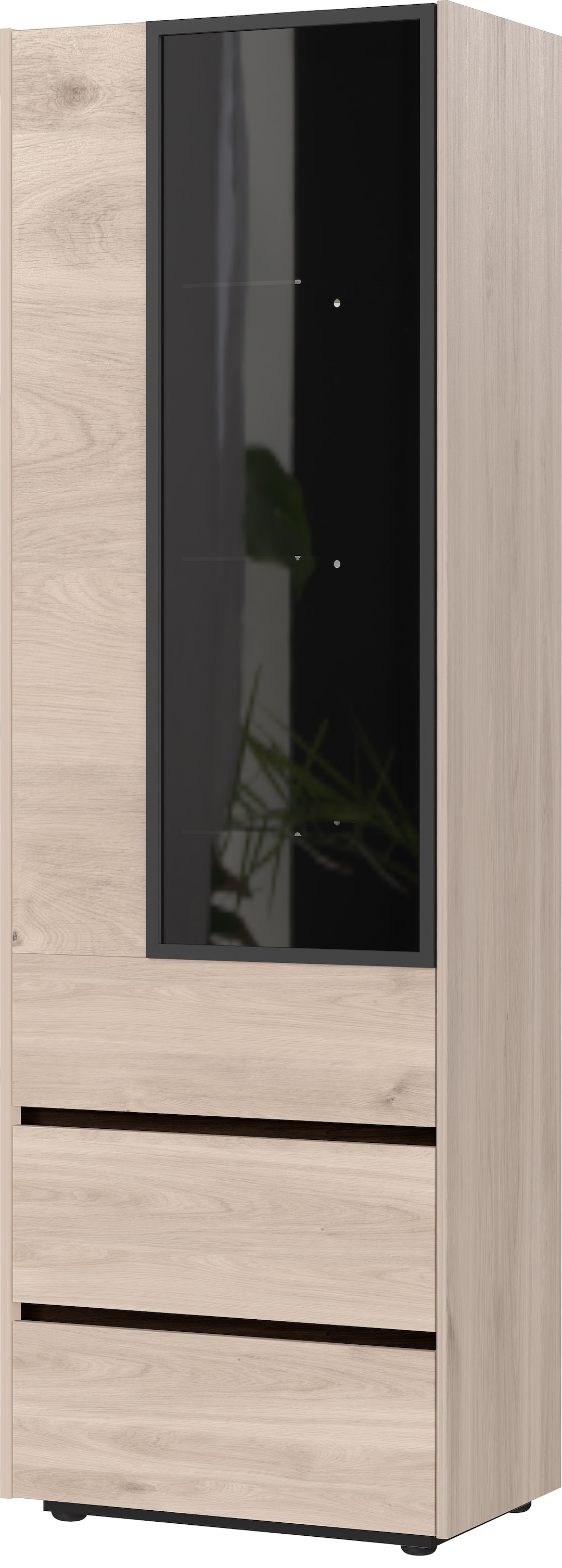 Vitrinenschrank EMMA 84 x 206 cm Castello-Eiche-Dekor beige/schwarz