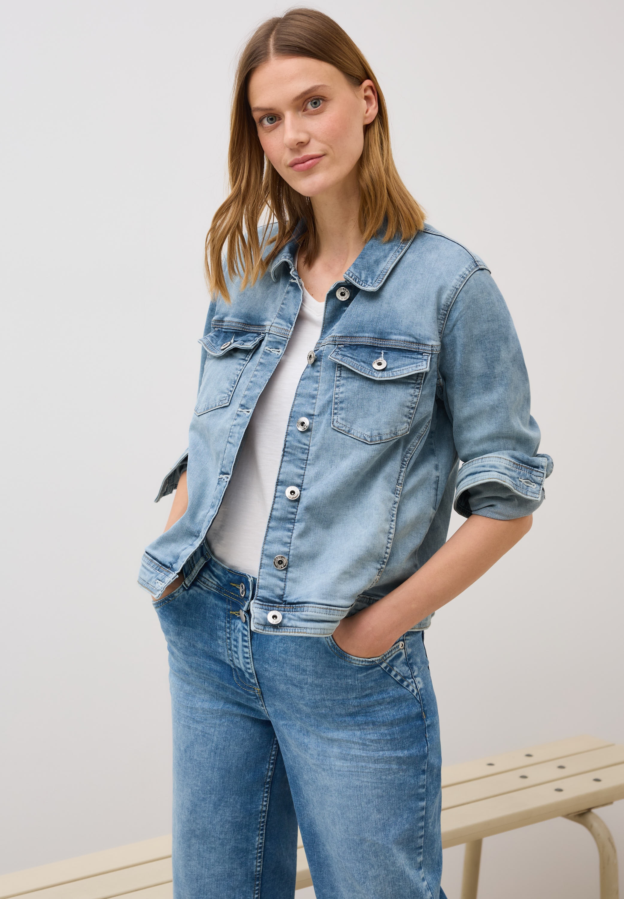 Cecil Jeansjacke ohne Kapuze mit Knopfleiste