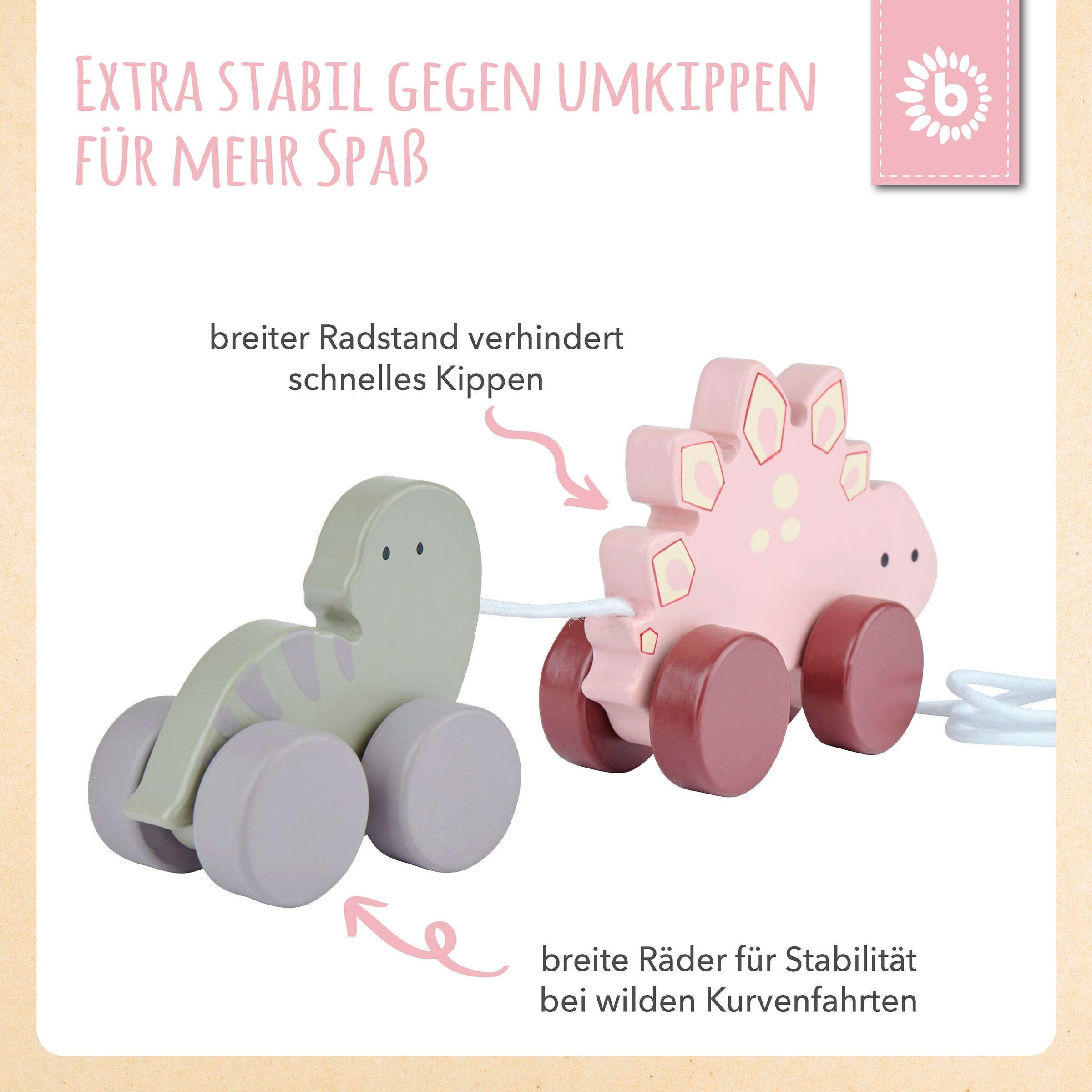 Bieco Nachzieh Dinos Holz Paul und Lisa - ab 12 Monate Mehrfarbig