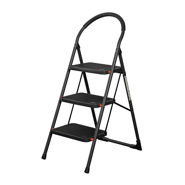 Bradas Escabeau pliable en acier, 3 niveaux, noir