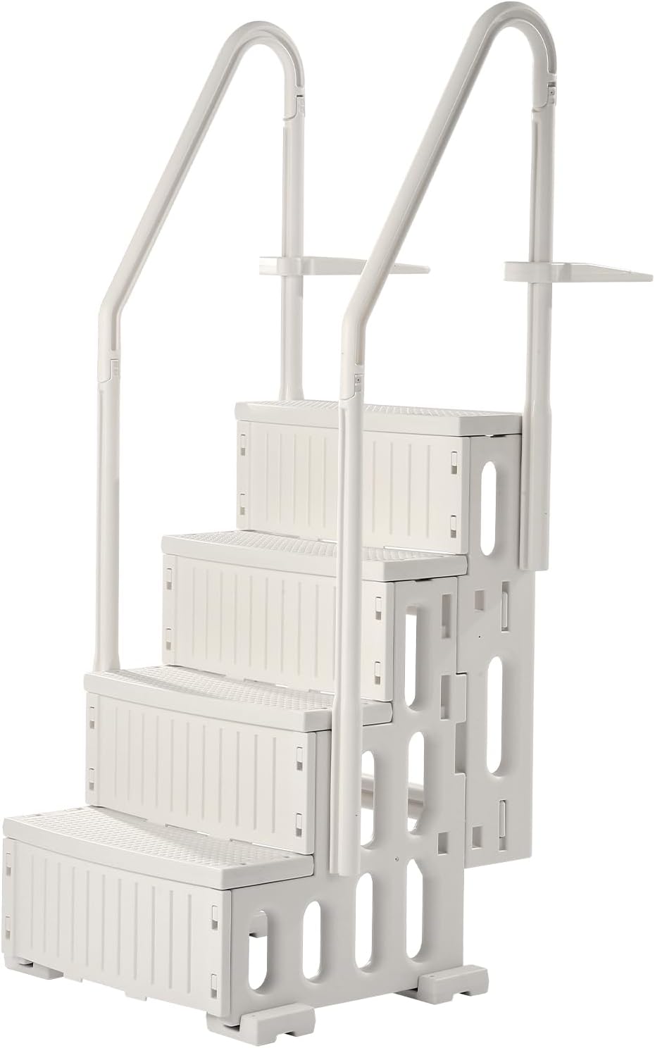 VEVOR Poolleiter, Kunststoff-Pooltreppe mit 2 Handläufen, 4 rutschfesten Stufen, 180 kg Tragkraft, Schwimmbadtreppe für 122-137 cm große Einbaupools, Terrasse, Haus, Innen, Außen, Weiß