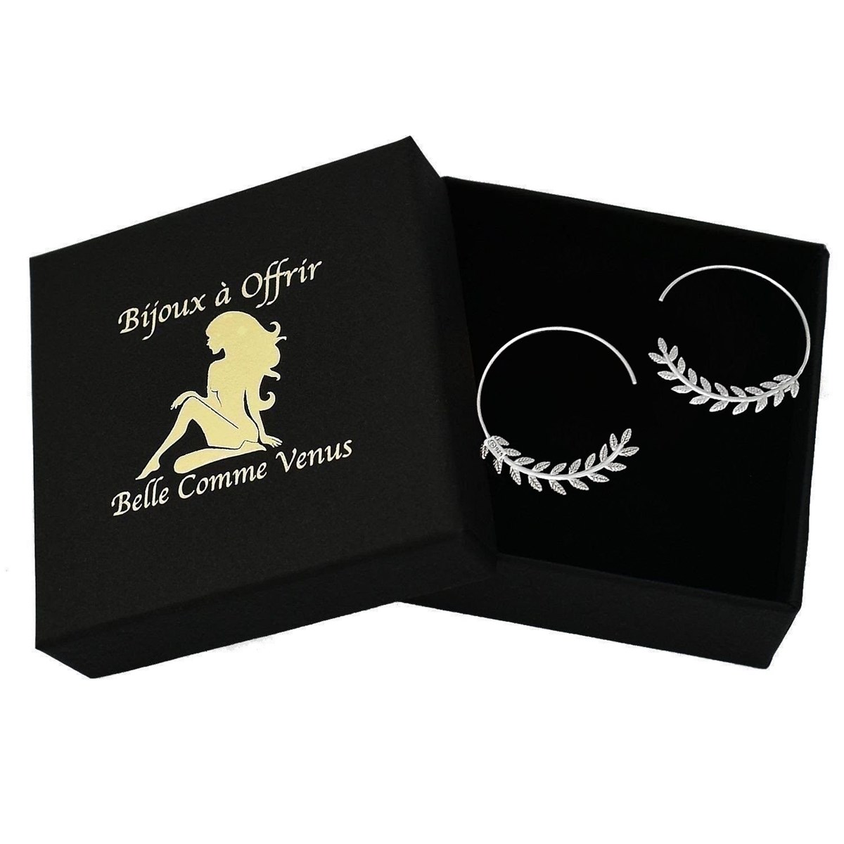 Boucles d'oreilles créole feuille de laurier Argent 925 Rhodié