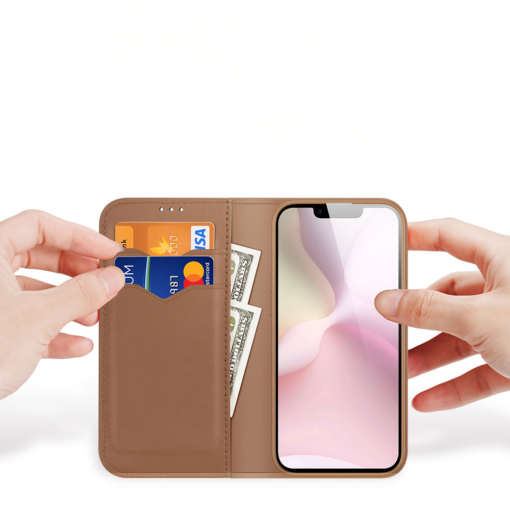 iPhone 16e Flip Wallet Cover Echtleder Tasche (RFID Schutz) - Braun