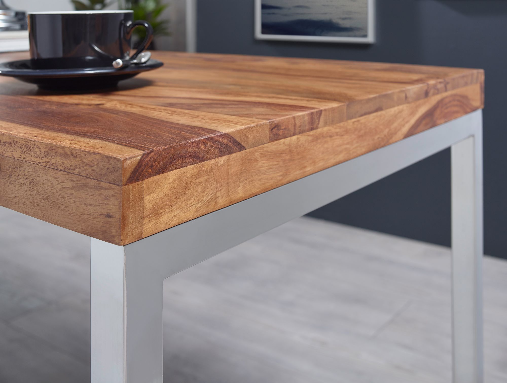 KADIMA DESIGN Schreibtisch ISEN: Massivholz, Landhausstil, verchromtes Metallgestell, 50 kg Belastung
