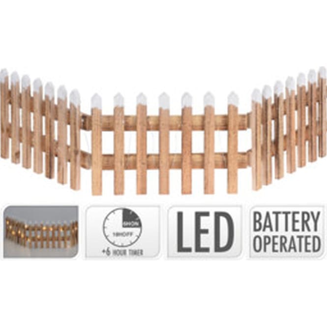 Deko-Zaunelement mit LED Beleuchtung - Holz - ca. 90 x 20 cm