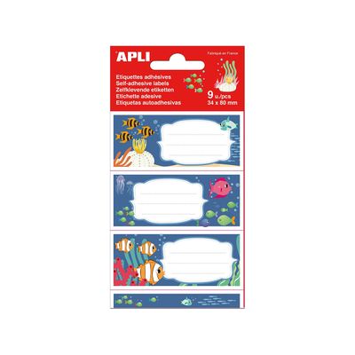 Apli Fonds marins - 9 Étiquettes scolaires - 36 x 81 mm