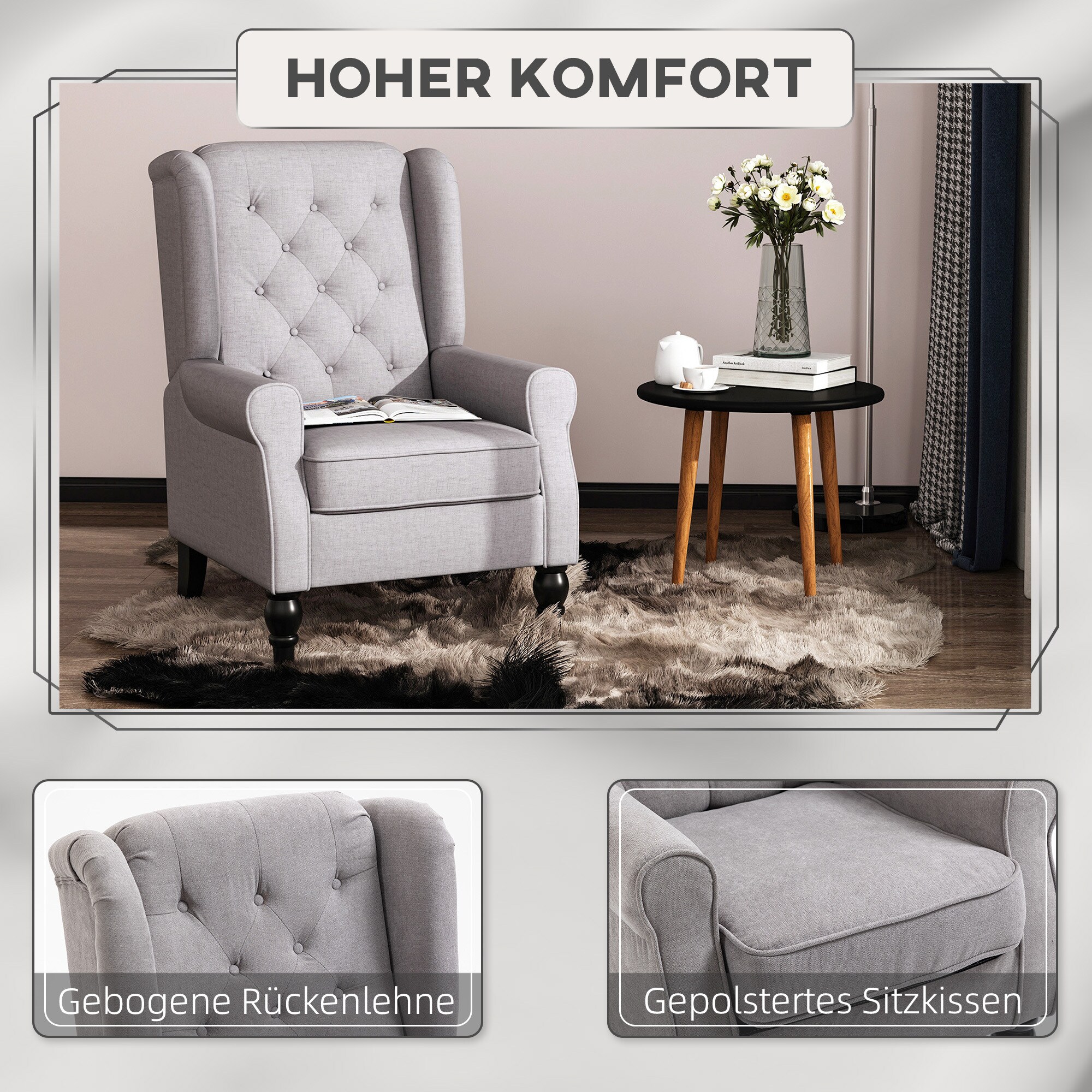 HOMCOM Relaxsessel mit Tufting 76 x 86 x 108 cm (BxTxH)