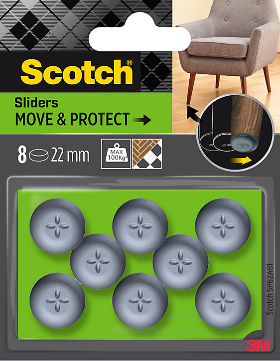 Patin glisseur adhésif rond gris Scotch ø22 mm, lot de 8