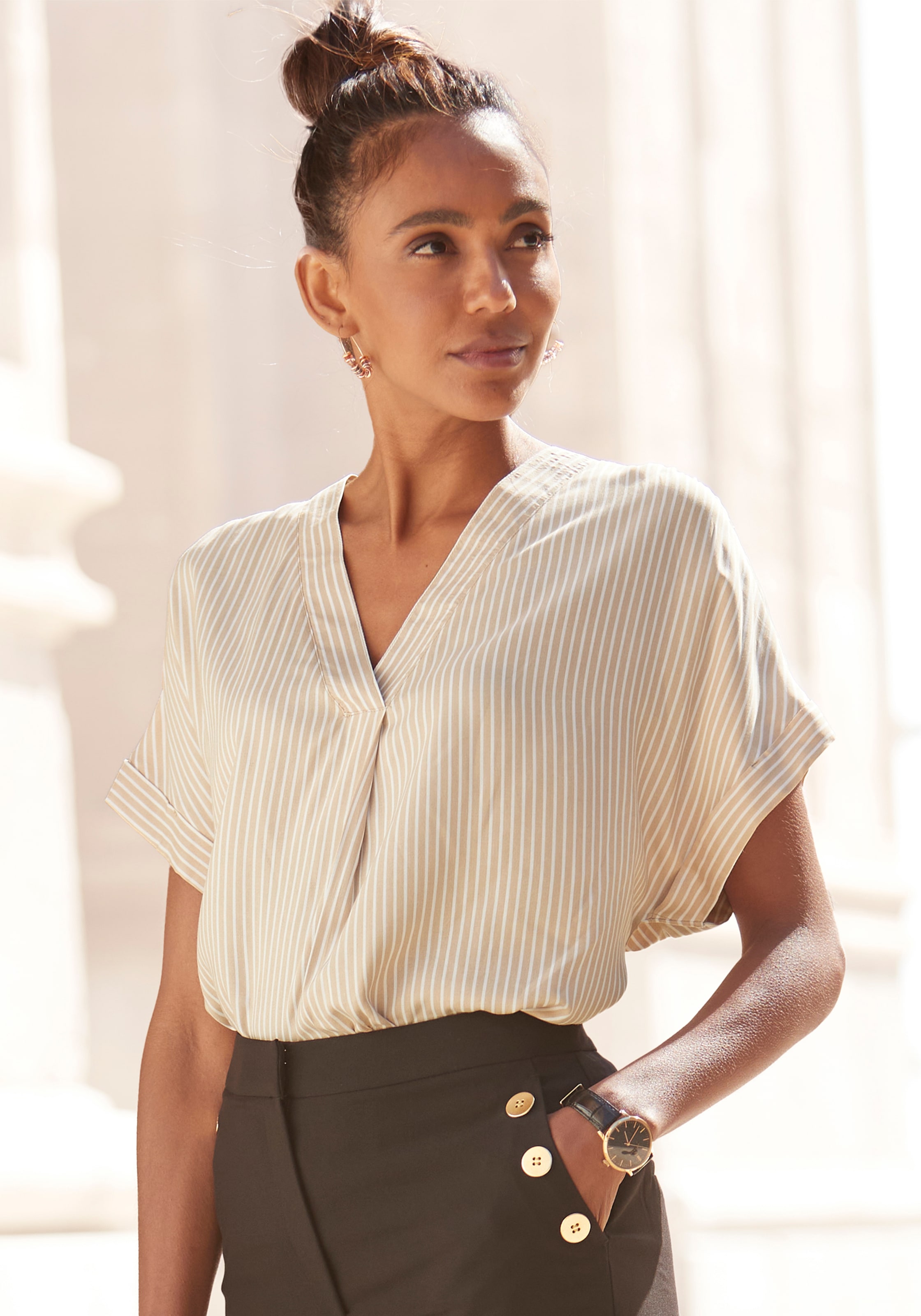Vivance Kurzarmbluse mit Streifendesign, Damenbluse, casual