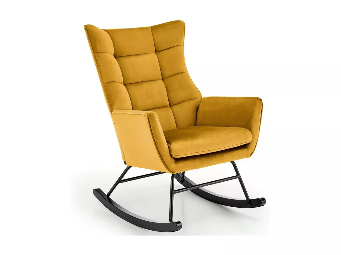 Rocking-chair design en velours jaune moutarde avec accoudoirs Market
