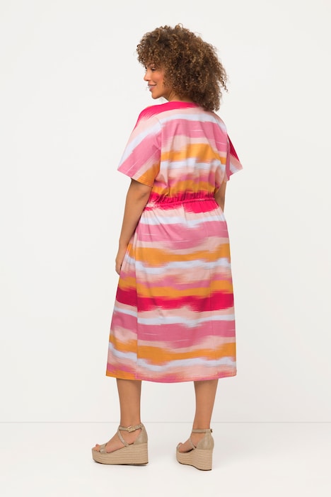 Midikleid, Ringel, Oversized, Tunika-Ausschnitt, Halbarm