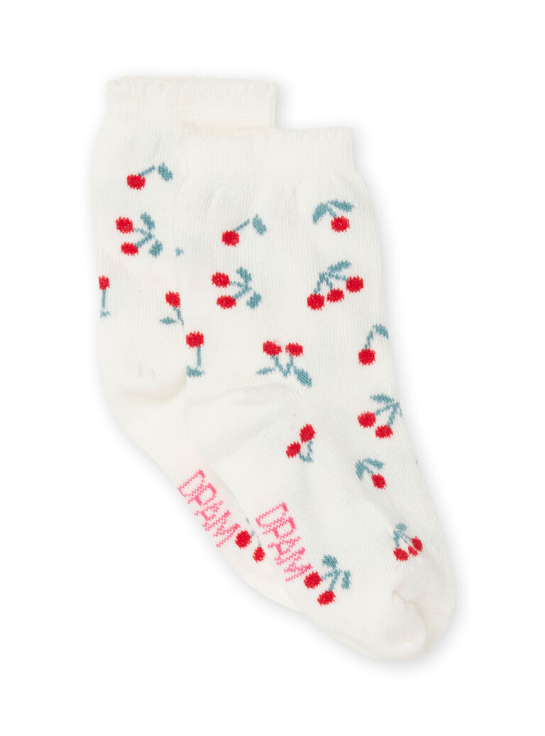 Chaussettes layette écrues à imprimé cerises