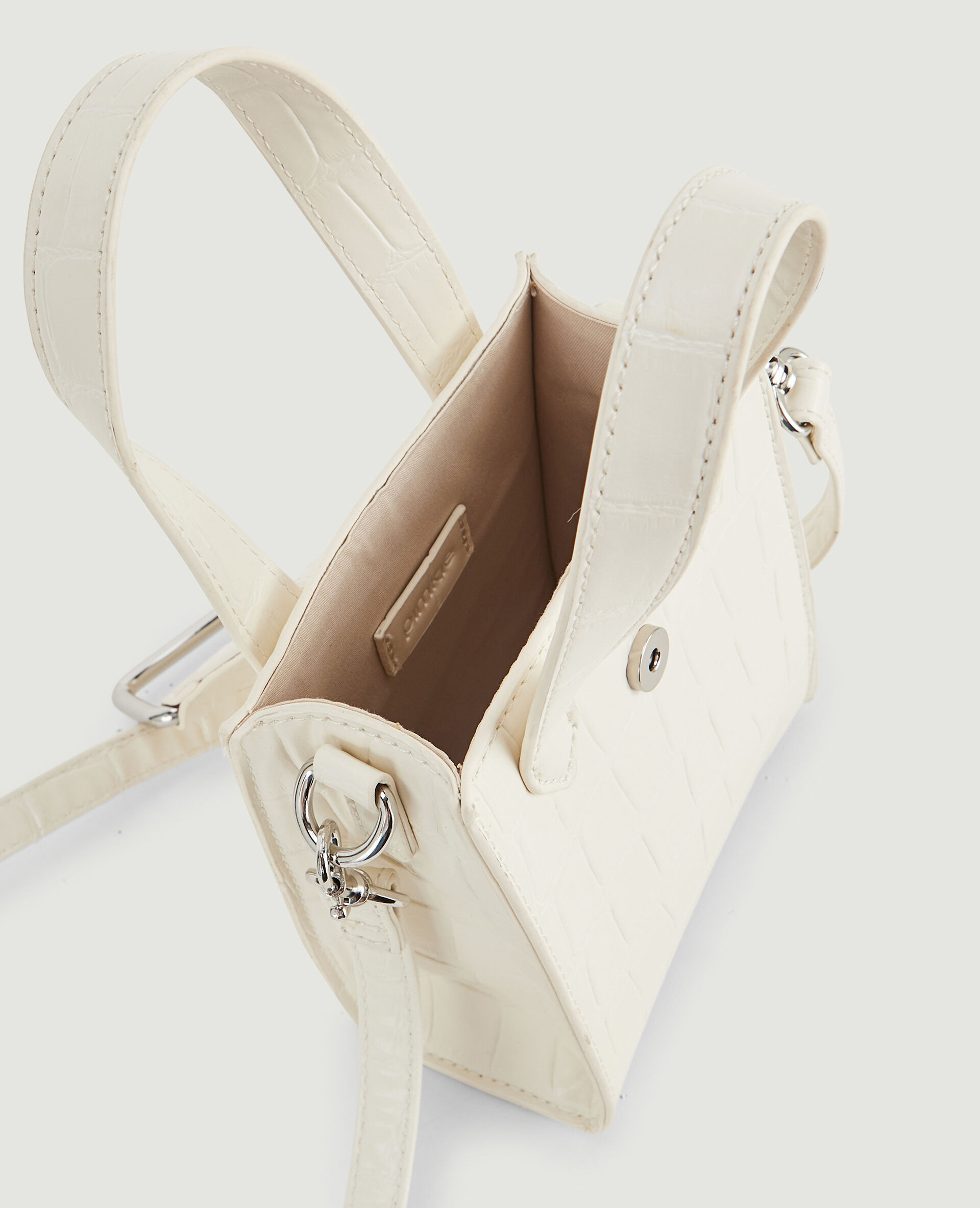 Mini sac avec poignées en simili effet croco - Écru