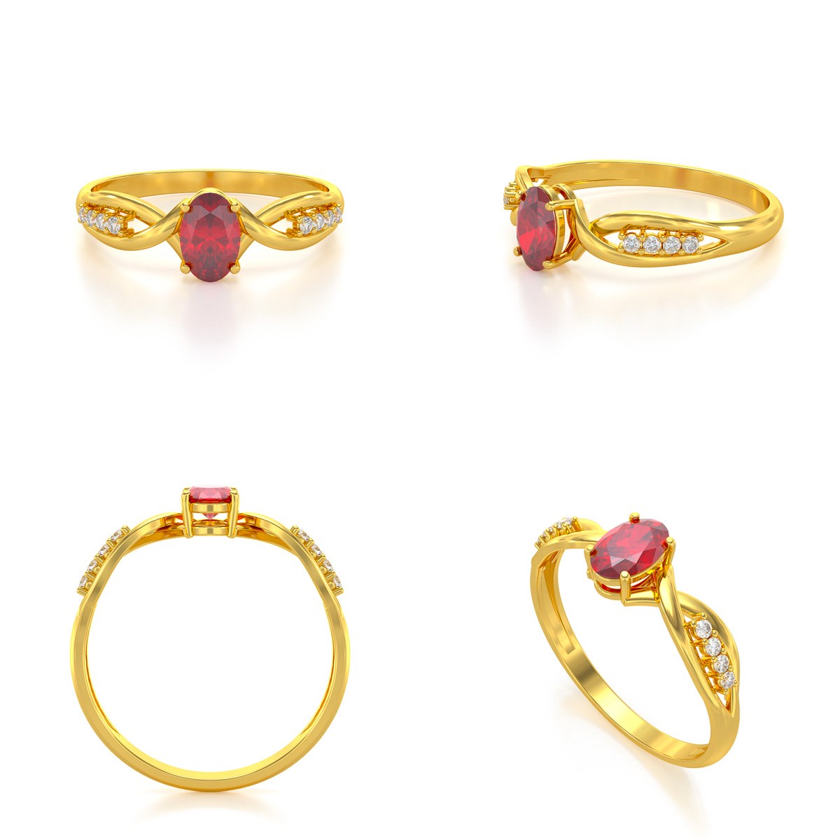 Bague ADEN Or 585 Jaune Rubis et diamants 1.32grs