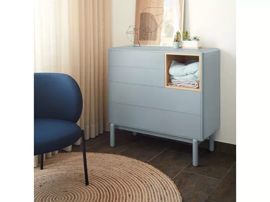 Corvo - Commode 4 tiroirs 1 niche en bois L90xH90cm : Couleur - Gris clair