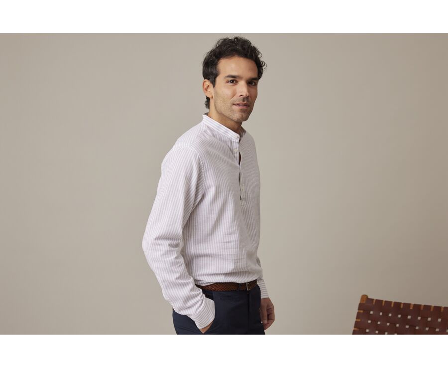 Chemise tunique coton lin Beige Clair et Blanc - VALBERT